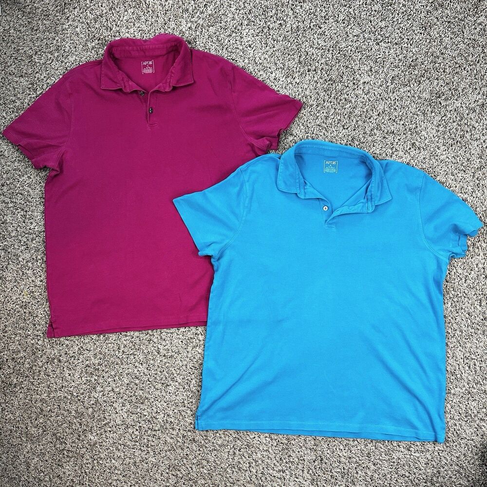 APT 9 Set of 2 Men's Short Sleeve Blue Pink Colored Polo Shirt Size XL Cotton